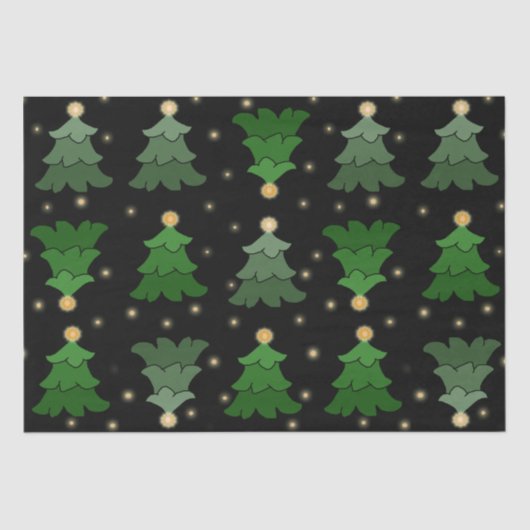 Weihnachtsbaum mit Sternen auf schwarz Seidenpapier (Vorderseite)