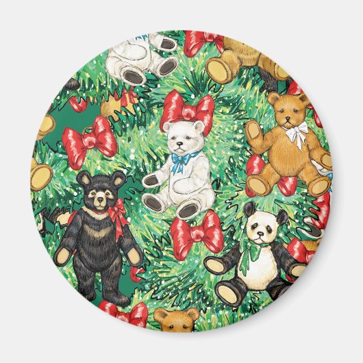 Weihnachtsbaum mit Teddy Bären Ornamenten Magnet (Vorne)