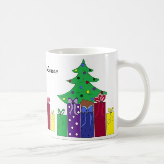 Weihnachtsbaum mit verpackten Geschenken Kaffeetasse (Rechts)