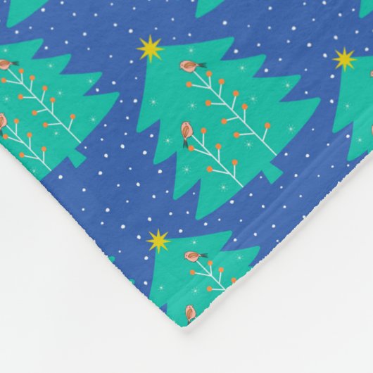 Weihnachtsbaum mit Vögeln Fleecedecke (Ecke)