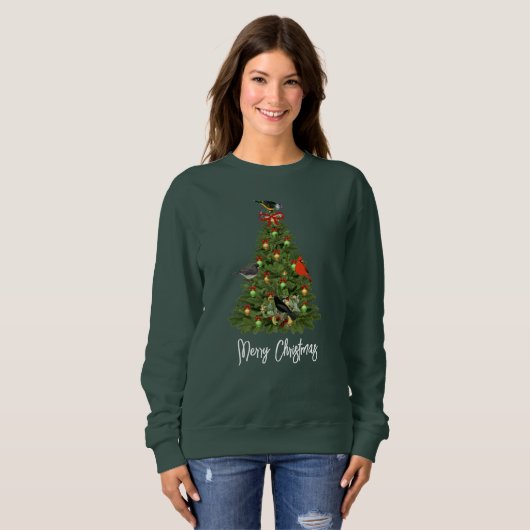 Weihnachtsbaum mit Vogelurlaub Sweatshirt (Vorne ganz)