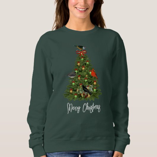 Weihnachtsbaum mit Vogelurlaub Sweatshirt (Vorderseite)