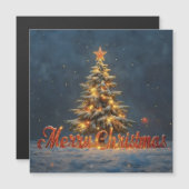 Weihnachtsbaum mit warmen Lichtern im Schnee Magnetkarte (Vorne/Hinten)