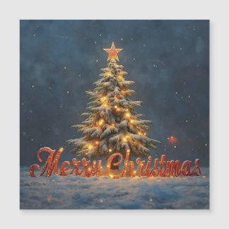 Weihnachtsbaum mit warmen Lichtern im Schnee Magnetkarte