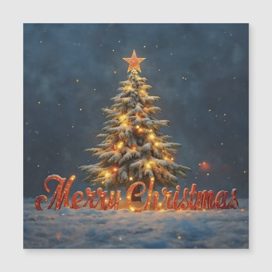 Weihnachtsbaum mit warmen Lichtern im Schnee Magnetkarte (Vorderseite)
