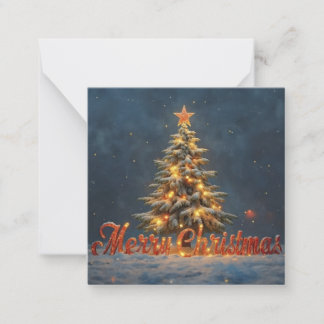 Weihnachtsbaum mit warmen Lichtern im Schnee Mitteilungskarte