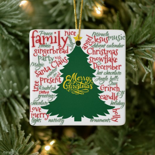 Weihnachtsbaum mit Weihnachtswörtern Keramikornament (Baum)