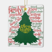 Weihnachtsbaum mit Weihnachtswörtern Keramikornament (Links)