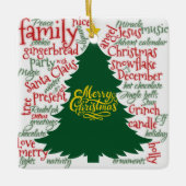 Weihnachtsbaum mit Weihnachtswörtern Keramikornament (Vorderseite)