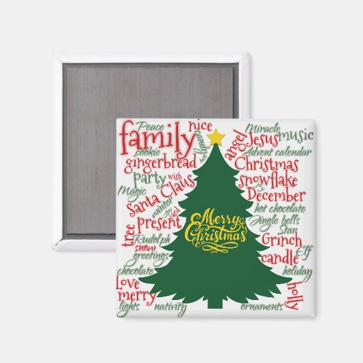 Weihnachtsbaum mit Weihnachtswörtern Magnet (Vorderseite/Rückseite)
