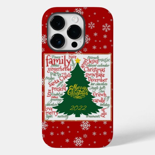 Weihnachtsbaum mit Weihnachtswörtern & Schneeflock Case-Mate iPhone Hülle (Rückseite)