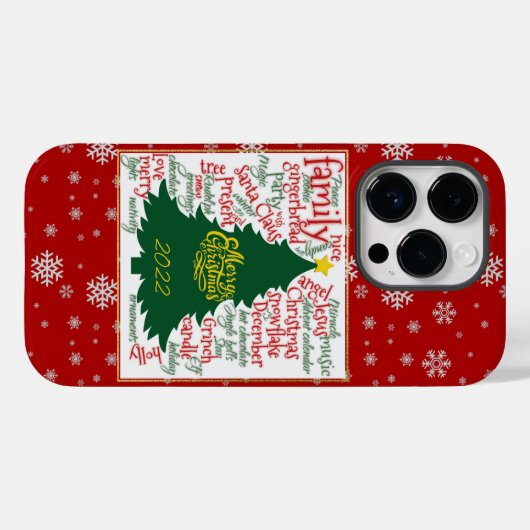 Weihnachtsbaum mit Weihnachtswörtern & Schneeflock Case-Mate iPhone Hülle (Rückseite (Horizontal))