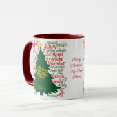 Weihnachtsbaum mit Weihnachtswörtern & Schneeflock Tasse (Vorderseite Links)