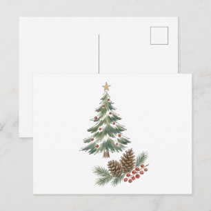 Weihnachtsbaum mit Zapfen und roten Beeren Wasser Postkarte