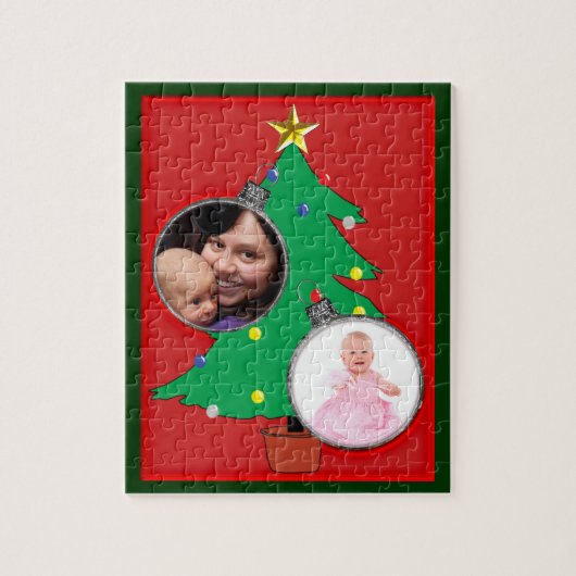 Weihnachtsbaum mit zwei Ornament-Fotorahmen Puzzle (Vertikal)