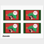 Weihnachtsbaum mit zwei Verzierungs-Foto-Rahmen Rechteckiger Aufkleber (Blatt)