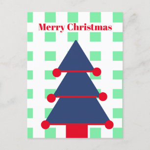 Weihnachtsbaum Modern Gingham Green Blue Greeting Postkarte