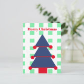 Weihnachtsbaum Modern Gingham Green Blue Greeting Postkarte (Stehend Vorderseite)