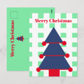 Weihnachtsbaum Modern Gingham Green Blue Greeting Postkarte (Vorne/Hinten)