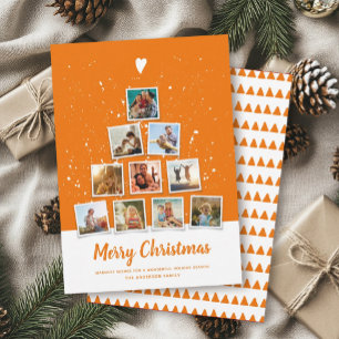 Weihnachtsbaum Moderne Familienfoto Collage Orange Feiertagskarte