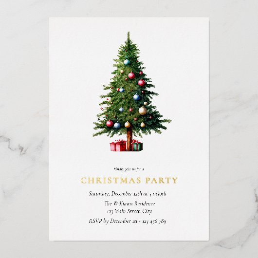 Weihnachtsbaum Moderne Feier Folieneinladung (Vorderseite)