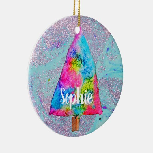 Weihnachtsbaum moderne Funkfarben Name Keramik Ornament (Rechts)