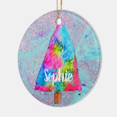 Weihnachtsbaum moderne Funkfarben Name Keramik Ornament (Links)