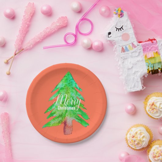 Weihnachtsbaum moderne Funkfarben Pappteller (Party)