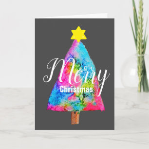 Weihnachtsbaum moderne funkige Farben blau und ros Feiertagskarte
