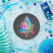 Weihnachtsbaum moderne funkige Farben blau und ros Pappteller (Party)