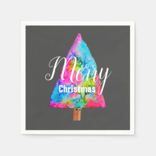 Weihnachtsbaum moderne funkige Farben blau und ros Serviette