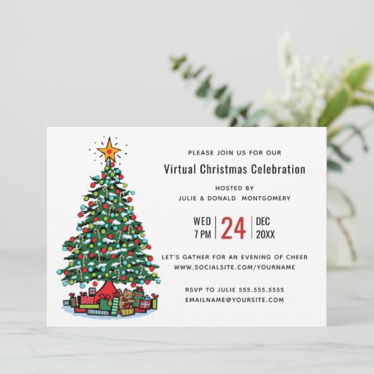 Weihnachtsbaum Moderne Virtual Holiday Party Einladung (Stehend Vorderseite)