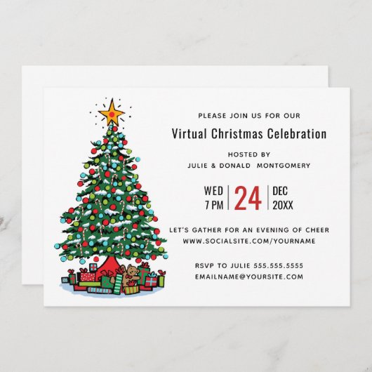 Weihnachtsbaum Moderne Virtual Holiday Party Einladung (Vorne/Hinten)