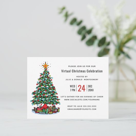 Weihnachtsbaum Moderne Virtual Holiday Party Einladungspostkarte (Stehend Vorderseite)
