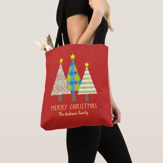 Weihnachtsbaum Moderner Muster Roter Cartoon Tasche (Von Nahem)