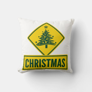 Weihnachtsbaum Modernes Ferienstraßen-Warnschild Kissen