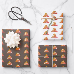 Weihnachtsbaum Modernes Orange Brown Muster Geschenkpapier Set