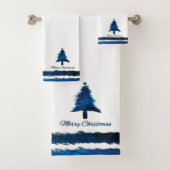 Weihnachtsbaum Modernes Urlaubsmuster Blau Badhandtuch Set (Insitu)