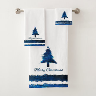Weihnachtsbaum Modernes Urlaubsmuster Blau Badhandtuch Set