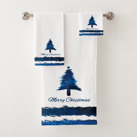 Weihnachtsbaum Modernes Urlaubsmuster Blau Badhandtuch Set (Insitu)