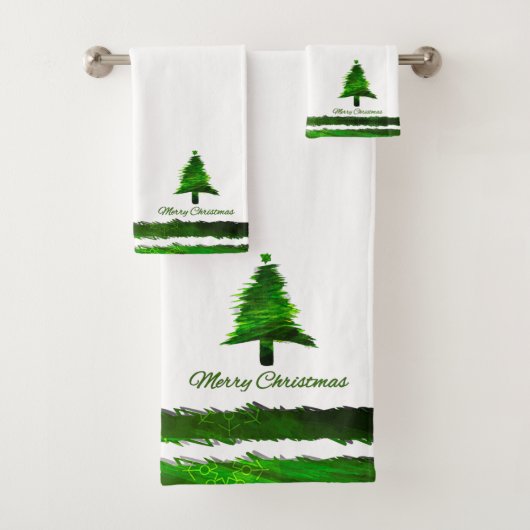 Weihnachtsbaum Modernes Urlaubsmuster Grün Badhandtuch Set (Insitu)