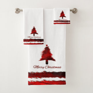 Weihnachtsbaum Modernes Urlaubsmuster Rot Badhandtuch Set