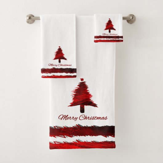 Weihnachtsbaum Modernes Urlaubsmuster Rot Badhandtuch Set (Insitu)