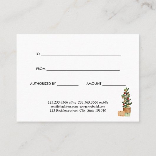Weihnachtsbaum Modernes Weihnachtsgeschenkzertifik Rabattkarte (Rückseite)