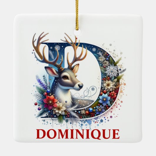 Weihnachtsbaum Monogram Letter D Individuelle Name Keramikornament (Rückseite)