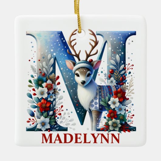 Weihnachtsbaum Monogram Letter M Individuelle Name Keramikornament (Vorderseite)