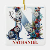 Weihnachtsbaum Monogram Letter N Individuelle Name Keramikornament (Vorderseite)