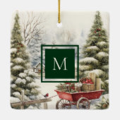 Weihnachtsbaum-Monogramm des Aquarellwaldes Keramikornament (Rückseite)