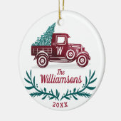 Weihnachtsbaum-Monogramm des Vintagen Trucks Keramik Ornament (Links)