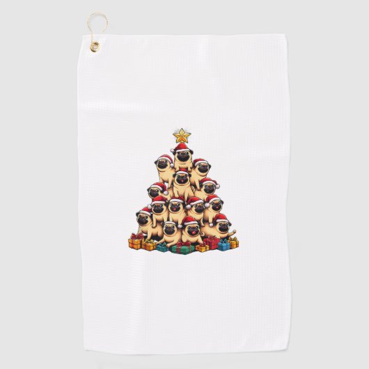Weihnachtsbaum Möpsen Mops Hund Golfhandtuch (Vorderseite)
